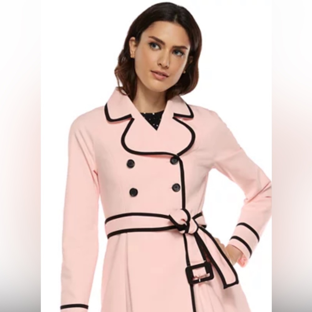EUC Blush Pink Trench Coat with black trim Elle